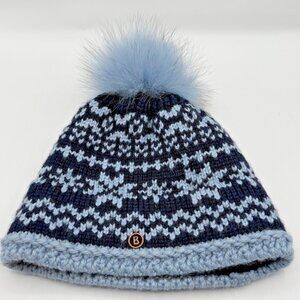 NEW Bogner Women's Blue Nordic Pom Pom Beanie Hat Fire + Ice OS Germany